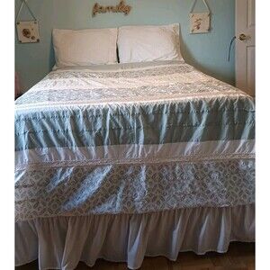 Madison Park Queen Duvet Coverlet Quilted Green Paisley Lace Bedspread Boho